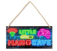 Gaming Decor for Boys Room Little Man Cave Neon Gaming Wooden Door Sign for Gamer Room Decor Kids Game Playroom Decorations Door Signs for Gamer Bedroom Nursery Playroom Wall Art