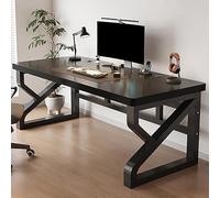 Gaming Desk - 100/120cm Office Table Solid Wood Top 3cm Thick Easy Assembly Ideal for Home Office Laptop & Computer Use Wiring Hole Black (210x50cm)
