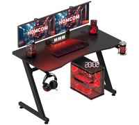 Gaming Desk 120x65cm Black Particle Board Top Steel Z-Frame Cup Holder Headphone