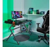 Gaming Desk Grey 50x60x50cm Steel Carbon Fibre R-Frame Headphone Hook Cup Holder