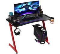Gaming Desk PC Computer Table Cup Holder Headphone Hook Black LED Workstation