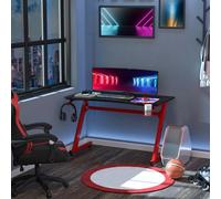 Gaming Desk Steel Frame w/ Cup Headphone Holder Adjustable Feet Cable Organiser Home Office Computer Table Red