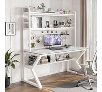 Gaming Desk with Hutch and Bookshelf Combo - White Shelf Home Office Computer Desk with Pegboard for Study and Workspace, 80 * 60 * 170cm