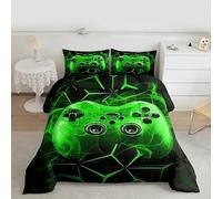 Gaming Duvet Insert/Quilt Kids Gamer Video Games Comforter for Boys Teens Modern Game Controller Bedding Set Breathable Green Gamer Console Reversible Duvet Set Room Decor Double