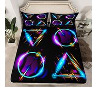 Gaming Fitted Sheet Gamer Video Game Geometry Gamer Gamepad Neon light Fitted Sheet for Boys Girls Child Game Controller Single Size