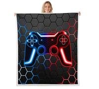 Gaming Fleece Bed Blanket for Boys Gamer Throw Blanket 40"X50" Red Blue Honeycomb Gamepad Sherpa Blanket Geometric Video Game Flannel Blanket for Teen Boy Couch Sofa