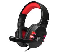Gaming/General Use RGB Headset wired A68, Ergonomic,Surround Sound Noise Cancelling Lightweight On-Ear Headphones Mic/Volume control, soft Ear Cushions,LED light for PC, Phone,Dj - (Black & Red)