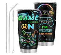Gaming Gift Stainless Steel Cup Drinking Glasses 20 oz Game Theme Thermal Mug, Coffee Mug with Straw, Straw Brush & Sliding Lid, Portable Travel Mug for Milk, Tea, Beer, Gift for Game Lovers