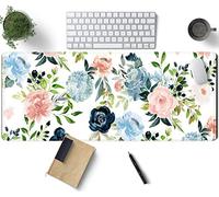 Gaming Green Desk Mat Desk Mouse Pads Purple Blue Pink Floral Mouse Pad Large, XL Big Computer Keyboard Mouse Mat Desk Pad Mat with Stitched Edge for Women Home Office Decor Deskmat 31.5x11.8 in