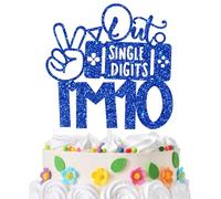 Gaming Happy 10th Birthday Cake Topper, Level 10 Unlocked, Peace Out Single Digits I'm 10, Double Digits Ten, Glittery Video Game Themed 10th Birthday Party Decorations (Blue)