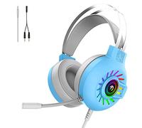 Gaming Headset, 3.5mm Stereo Wired Over-Head Gaming Headphone with RGB Rainbow Backlit, Professional Headphone Stereo Surround Sound and Noise Canceling Microphone, for PS4/ Xbox one/Mac/PC (Blue)