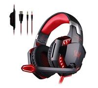 Gaming Headset G2000 3.5mm Stereo LED Lighting Over-Ear Headphone Headset Headband with Mic for PC Computer Game with Noise Cancelling & Volume Control,red and black