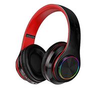 Gaming Headset, Stereo Wired Over-Head Gaming Headphone with Noise Cancelling Microphone, Rainbow LED Lights and Soft Memory Earmuffs for PS4/ Xbox One/Mac/PC (Black red)