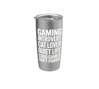 Gaming Introvert Cat Lover Quiet Life Loud Games Soft Purrs Stainless Steel Insulated Tumbler
