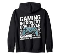 Gaming Introvert Dog Lover Gaming Never Lonely With My Dog Zip Hoodie