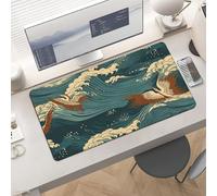 Gaming Japan Wave Wallpapers Mouse Pad 24x12 Large Desk Mat with Non-Slip Rubber & Smooth Surface Foldable Desk Pad for Keyboard and Mouse Laptop Computer Mousepad for Office Home Remote Work