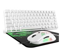 Gaming Keyboard and Mouse 3in1 Gaming Set Rainbow LED Backlit Wired AK33 82 Keys Gaming Keyboard Anti ghosting 12000 DPI Lightweight Gaming Mouse with Honeycomb Shell Large Mouse Pad-White Red Switch