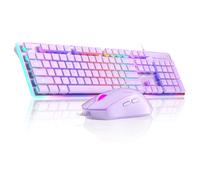 Gaming Keyboard and Mouse Combo, MageGee GK970 Wired Backlit Keyboards and Purple Gaming Mouse Combo, PC Keyboards and Adjustable DPI Mouse for PC/Laptop/MAC(Purple)
