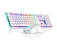 Gaming Keyboard and Mouse Combo, MageGee GK970 Wired Backlit Keyboards and White Gaming Mouse Combo, PC Keyboards and Adjustable Sensitivity Mouse for PC/Laptop/MAC(White)