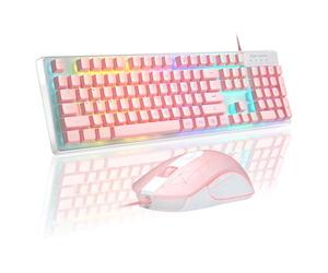 Gaming Keyboard and Mouse Combo, MageGee K1 RGB LED Backlit Keyboards with 104 Key Computer Gaming Keyboard for PC/Laptop (Pink)
