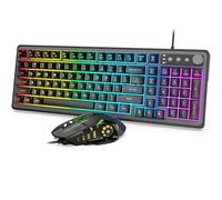 Gaming Keyboard and Mouse Combo - RGB Backlit 14 Lighting Effects, USB Wired Computer Keyboard, 26-Key Anti-Ghosting, Volume Wheel, Quiet Typing, Adjustable DPI Mouse for Gaming & Work, Trueque