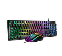 Gaming Keyboard and Mouse Set, 2 in 1 Bundle Wired LED Rainbow Backlight for Laptop, PC Gamers, Xbox, PS4 and Work- Black