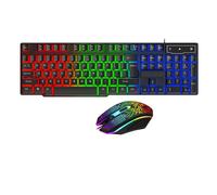 Gaming Keyboard and Mouse Set, 2 in 1 Bundle Wired LED Rainbow Backlight for Laptop, PC Gamers, Xbox, PS4 and Work- Black