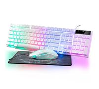 Gaming Keyboard and Mouse Wired CHOCNHOW White Keyboard Rainbow Backlit,Light Up Keys, Multimedia Keys, Waterproof Compatible with PC Laptop Xbox Ps4/Ps5 Work/Gamer
