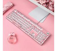 Gaming Keyboard,Metal Backlit Retro Punk Blue Switches USB Wired for PC Laptop Desktop Computer Game Gamer Mechanical Keyboard Pink,Cherry Blossom Powder White