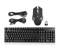 Gaming Keyboard Mouse Combo, 104 Keys 2.4G Wireless Mechanical Gaming Keyboard 1200-3200DPI Mice Set with RGB LED Backlight, 2 Levels Brightness, FN Shortcut Keys, Rechargeable 2000mAh Battery small