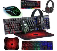 Gaming Keyboard and Mouse and Mouse pad and Gaming Headset, Wired LED RGB Backlight Bundle for PC Gamers Users - 4 in 1 Gift Box Edition Hornet RX-250