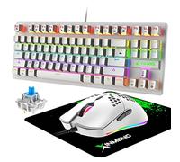 Gaming Keyboard & Mouse, RGB Backlit Keys, with Fastest Linear Opto-Mechanical Switches, Dedicated Multi-Media Keys, 87-Keys Keyboard, 6400dpi Programmable Gaming Mouse, Mice Pad, QWERTY Layout White