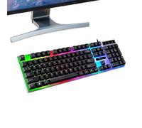 Gaming Keyboard Wired: Colorful Backlit Mechanical Floating Keyboard Design, Waterproof Clicky Keyboard | Aesthetic Lighting Keyboard for Desktop Setup, Consol