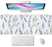 Gaming Large Mouse Pad with Stitched Edges, Watercolor Eucalyptus Branches Pattern Desk Mat, Extended Keyboard Pad, Non-Slip Rubber Base Desk Pad for Keyboard and Mouse, 31.5X11.8 inch