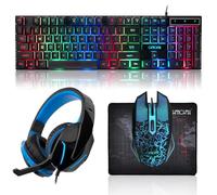 Gaming LED Keyboard Mouse Headset and Mousepad Bundle, CHONCHOW Wired Rainbow LED Light Up Gaming Keyboard Mouse Headset, Value 4 in 1 Game Set for Xbox PS4 PS5 PC Laptop