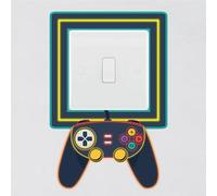 Gaming Light Switch Surround Sticker Neon Effect Controller Childrens Decal Wall Art Sticker Vinyl Kids Boys Girl Bedroom Room Decor