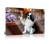 Gaming Metal Tin Decor A Dog Toasts With A Glass Of Champagne Tin Sign Funny Poster Sign Bar Signs Vintage(30X40CM)