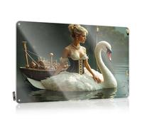 Gaming Metal Tin Decor A Woman In A Swan Dress Sits Beside A Steampunk Boat On A Serene Lake Tin Sign Funny Poster Sign Bar Signs Vintage(30X40CM)
