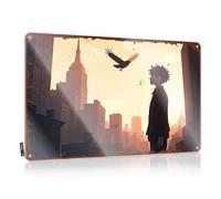 Gaming Metal Tin Decor City Skyline Silhouette: Man Watching Bird In Urban Sunset Tin Sign Bar Funny Signs Metal Tin Sign Wall Decor(20X30CM)
