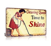 Gaming Metal Tin Decor Cleaning Queen: Time To Shine - Vintage Vacuum Cleaner Advertisem Tin Sign Wall Signs Tin Sign Wall Decor(20X30CM)