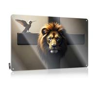 Gaming Metal Tin Decor Cross, Lion, And Bird: A Symbolic Composition Tin Sign Home Wall Decor Funny Metal Sign Tin Signs Warning(20X30CM)
