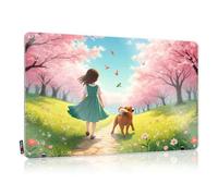 Gaming Metal Tin Decor Girl And Dog Walking In Cherry Blossom Garden Tin Sign Funny Poster Sign Bar Signs Vintage(30X40CM)