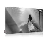 Gaming Metal Tin Decor Misty Pathway: A Solitary Figure In The Fog Tin Sign Home Wall Decor Funny Metal Sign Tin Signs Warning(20X30CM)