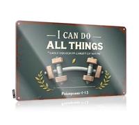 Gaming Metal Tin Decor Motivational Fitness Quote: 'I Can Do All Things' With Wooden Dum Tin Sign Wall Signs Tin Sign Wall Decor(20X30CM)