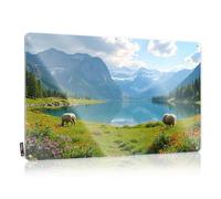 Gaming Metal Tin Decor Sheep Grazing By A Serene Lake Surrounded By Mountains Tin Sign Funny Poster Sign Bar Signs Vintage(30X40CM)