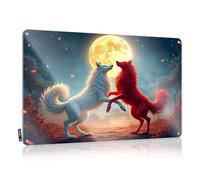 Gaming Metal Tin Decor Two Wolves White And Red Stand Under A Full Moon Tin Sign Funny Poster Sign Bar Signs Vintage(30X40CM)