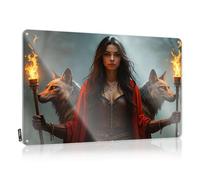 Gaming Metal Tin Decor Woman With Torches Flanked By Wolves Tin Sign Funny Poster Sign Bar Signs Vintage(30X40CM)
