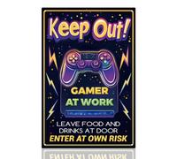 Gaming Metal Tin Sign Keep Out Gamer at Work Warning Sign for Gaming Room Wall Door Decorations 8 x 12 Inch