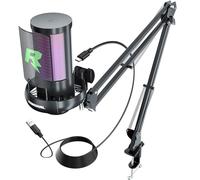Gaming Microphone Kit USB for Recording Streaming Podcast Condenser Microphone with Mic Boom Arm Stand Pop Filter Mute Gain Function RGB Mic to PC Smartphone PS4 PS5 Laptop