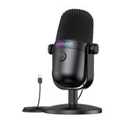 Gaming Microphone with Noise Cancellation & Mute Button, USB Condenser Mic for Streaming/Recording, Ultra-Compact Design, Compatible with PC/Mac/PS4/PS5, Podcast/YouTube/Twitch/Discord (Black)